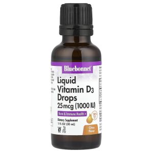 Liquid Vitamin D3 Drops, Citrus, 25 mcg (1,000 IU), 1 fl oz (30 ml) của Bluebonnet Nutrition