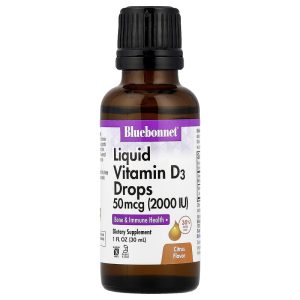 Liquid Vitamin D3 Drops, Citrus, 50 mcg (2,000 IU), 1 fl oz (30 ml) của Bluebonnet Nutrition