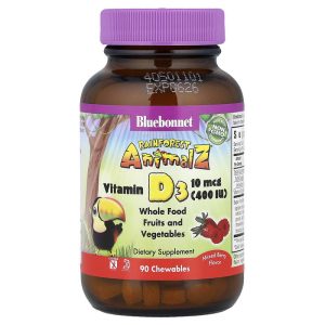 Bluebonnet Nutrition Rainforest Animalz, Vitamin D3, Mixed Berry, 90 Chewables
