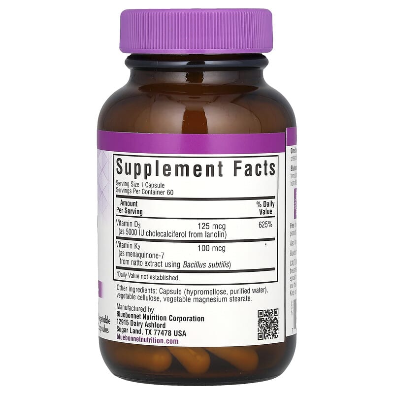 Bluebonnet Nutrition Vitamin D3 K2 60 Vegetable Capsules