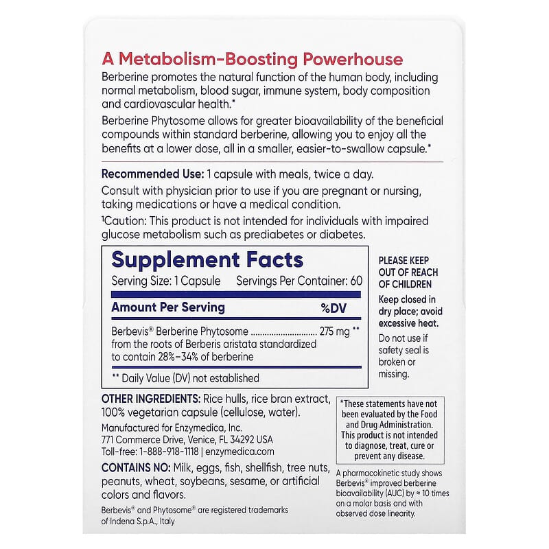 Đánh giá chi tiết Berberine Phytosome của Enzymedica 2 Enzymedica Berberine Phytosome 60 Capsules 275 mg per Capsule