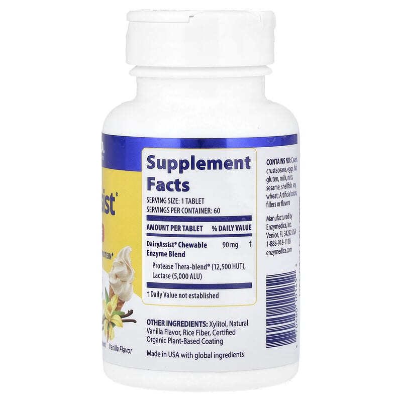 Enzymedica DairyAssist Chewable Vanilla 60 Chewable Tablets