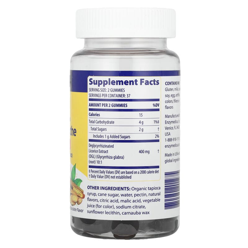 Enzymedica DGL Stomach Soothe Gummies, German Chocolate, 74 Gummies, 200 mg per Gummy