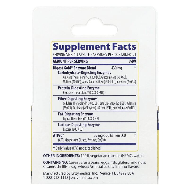 Đánh giá chi tiết Digest Gold with ATPRO của Enzymedica: Giải pháp tiêu hóa tối ưu 2 Enzymedica, Digest Gold with ATPRO, Maximum Strength, 21 Capsules