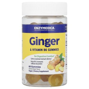 Enzymedica Ginger Vitamin B6 Gummies, Lemon Ginger, 60 Gummies