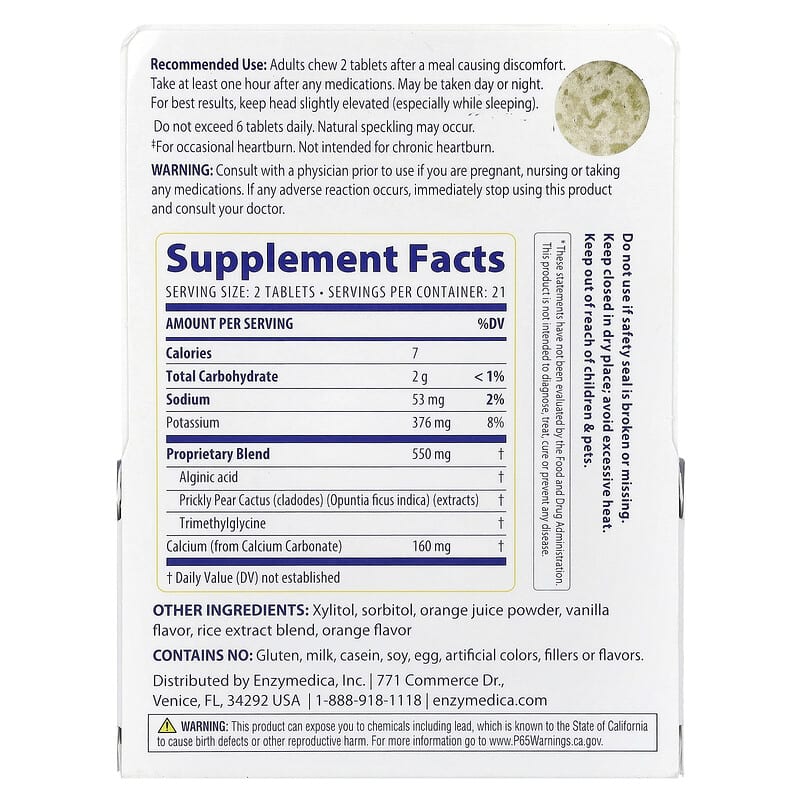 Enzymedica Heartburn Soothe Orange Vanilla 42 Tablets