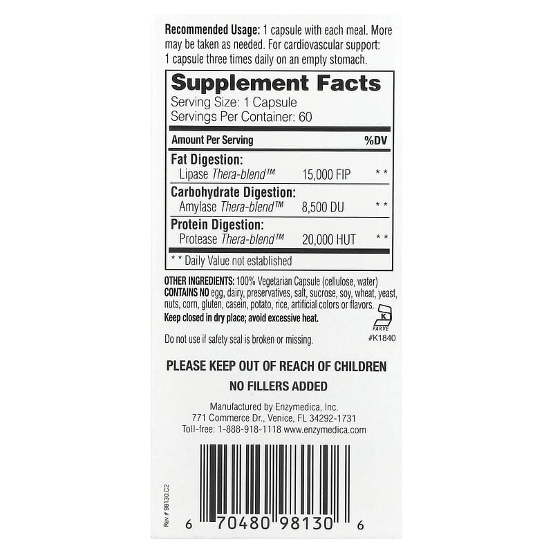 Enzymedica Lypo Gold for Fat Digestion 60 Capsules