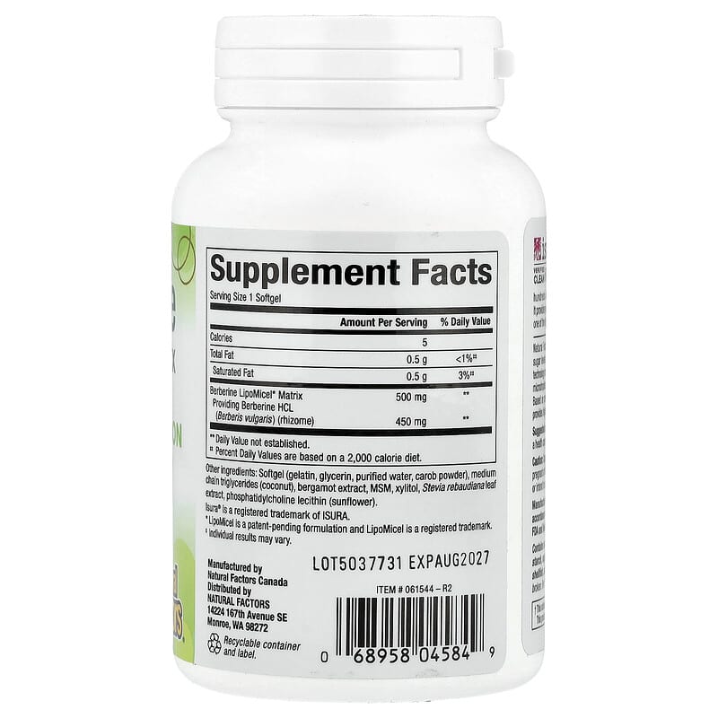 Đánh giá chi tiết Berberine Lipomicel Matrix của Natural Factors 2 Natural Factors, Berberine Lipomicel Matrix, 60 Liquid Softgels