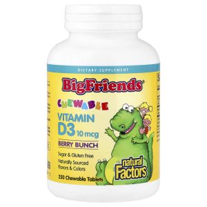 Big Friends Chewable Vitamin D3 Berry Bunch 10 mcg (400 IU) 250 Chewable Tablets của Natural Factors
