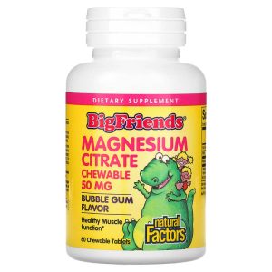 Magnesium Citrate, Bubble Gum, 50 mg, 60 Chewable Tablets của Natural Factors, Big Friends