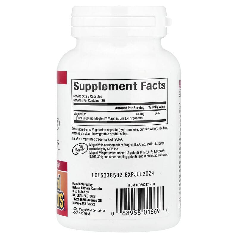 Natural Factors Cognitive Magnesium 90 Vegetarian Capsules 48 mg per Capsule