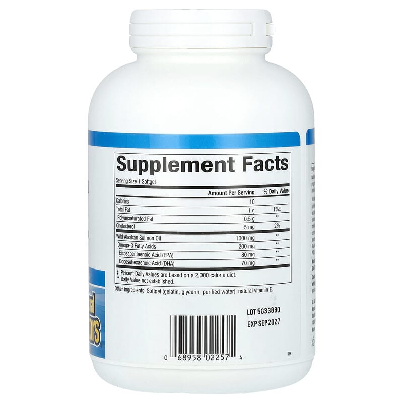 Natural Factors Omega Factors Wild Alaskan Salmon Oil 1,000 mg 180 Softgels