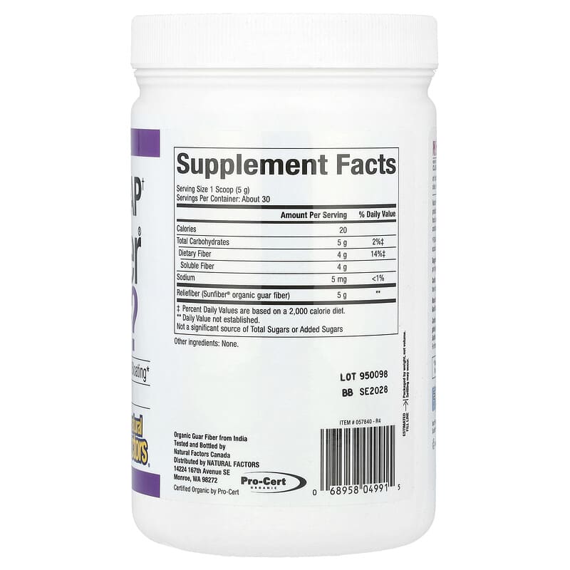 Natural Factors, Organic Low FODMAP Reliefiber, Unflavored, 5.3 oz (150 g)