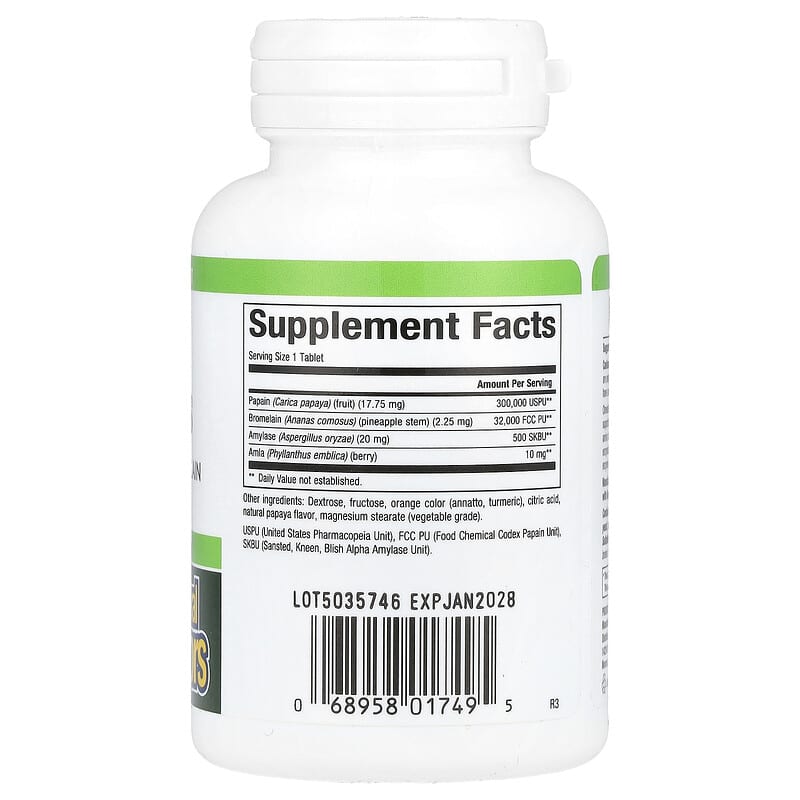 Natural Factors Papaya Enzymes with Amylase Bromelain 120 Chewable Tablets