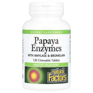 Natural Factors Papaya Enzymes with Amylase Bromelain 120 Chewable Tablets