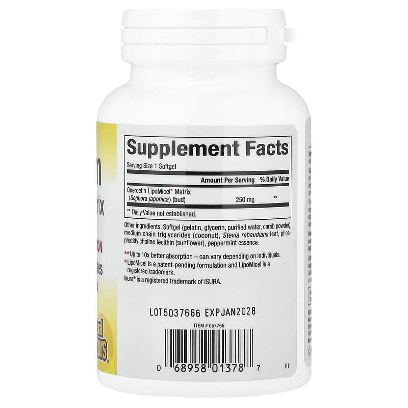 Natural Factors, Quercetin, Lipomicel Matrix, 250 mg, 60 Liquid Softgels