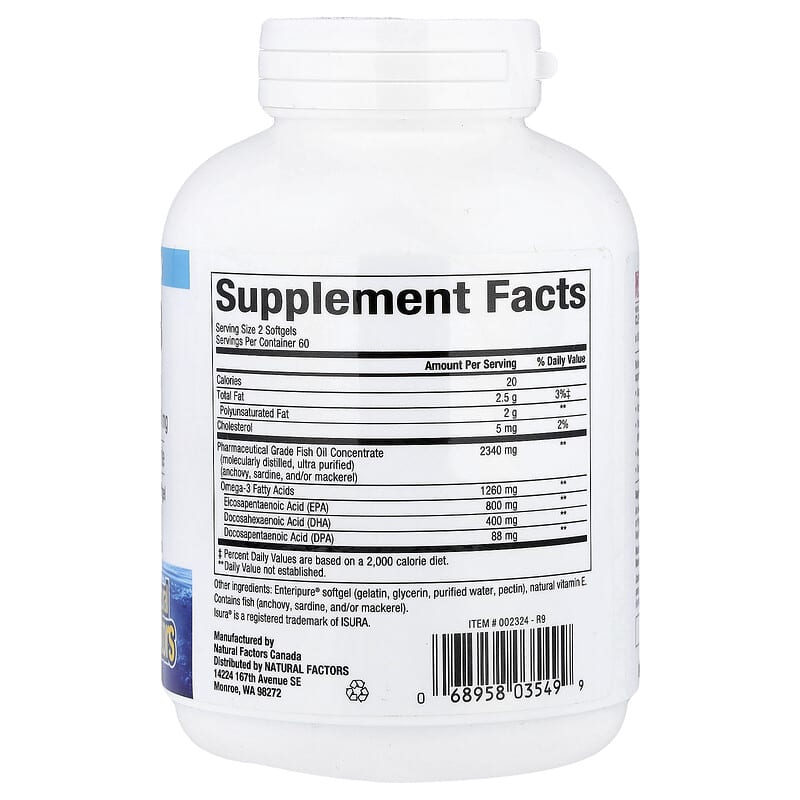 Natural Factors, Rx Omega-3, 120 Softgels, 630 mg per Softgel
