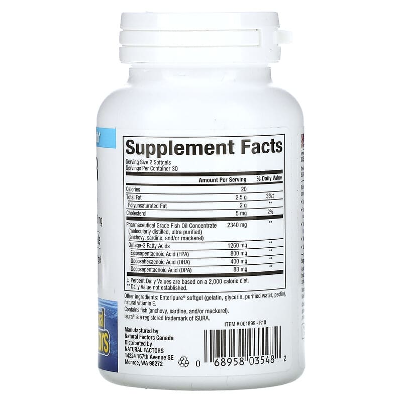 Natural Factors RxOmega-3, 60 Softgels, 630 mg per Softgel