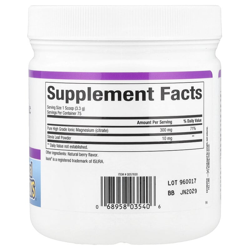 Natural Factors Stress Relax Magnesium Citrate Powder Berry Drink Mix 8.8 oz (250 g)