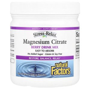 Natural Factors Stress Relax Magnesium Citrate Powder Berry Drink Mix 8.8 oz (250 g)