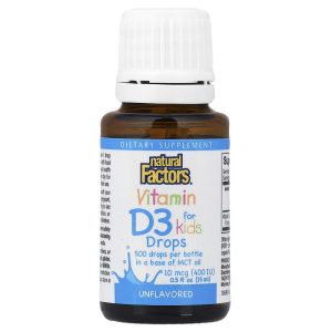 Vitamin D3 Drops for Kids, Unflavored, 0.5 fl oz (15 ml) của Natural Factors