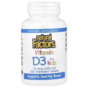 Vitamin D3 for Kids Strawberry 10 mcg (400 IU), 100 Chewable Tablets của Natural Factors