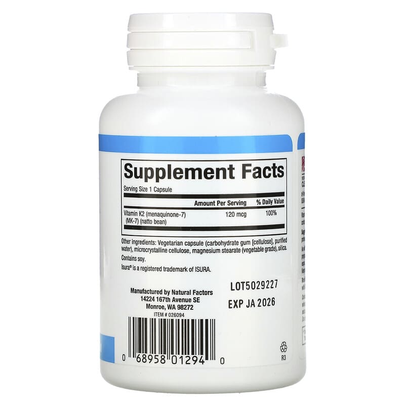 Natural Factors Vitamin K2 120 mcg, 60 Vegetarian Capsules