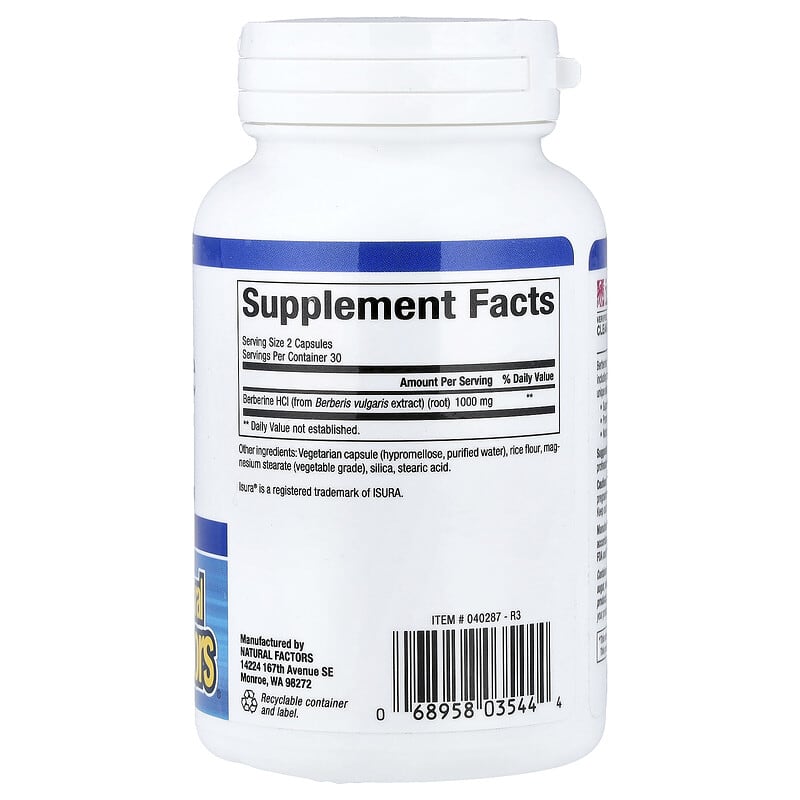 Natural Factors, WellBetX Berberine, 60 Vegetarian Capsules, 500 mg per Capsule