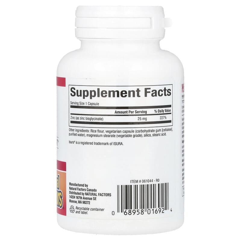 Đánh giá chi tiết Natural Factors Zinc Bisglycinate 25 mg cho người ăn chay 2 Natural Factors Zinc Bisglycinate 25 mg, 60 Vegetarian Capsules