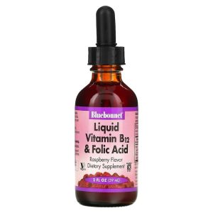 Bluebonnet Nutrition Liquid Vitamin B-12 + Folic Acid, Raspberry, 2 fl oz (59 ml)