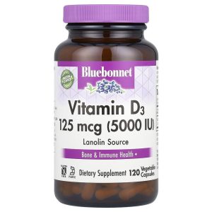 Vitamin D3, Bluebonnet Nutrition, 125 mcg (5.000 IU), 60 viên nang thực vật