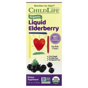 ChildLife Essentials Organic Liquid Elderberry for Kids, 118 ml (4 fl oz)