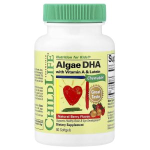 ChildLife Essentials Algae DHA với Vitamin A & Lutein, DHA 100mg, hộp 60 viên nang mềm