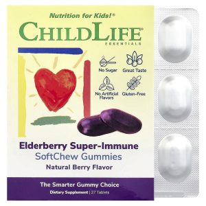 Vitamin tổng hợp cho trẻ em, Elderberry Super Immune, dạng kẹo dẻo, hương berry tự nhiên, 27 viên của ChildLife Essentials